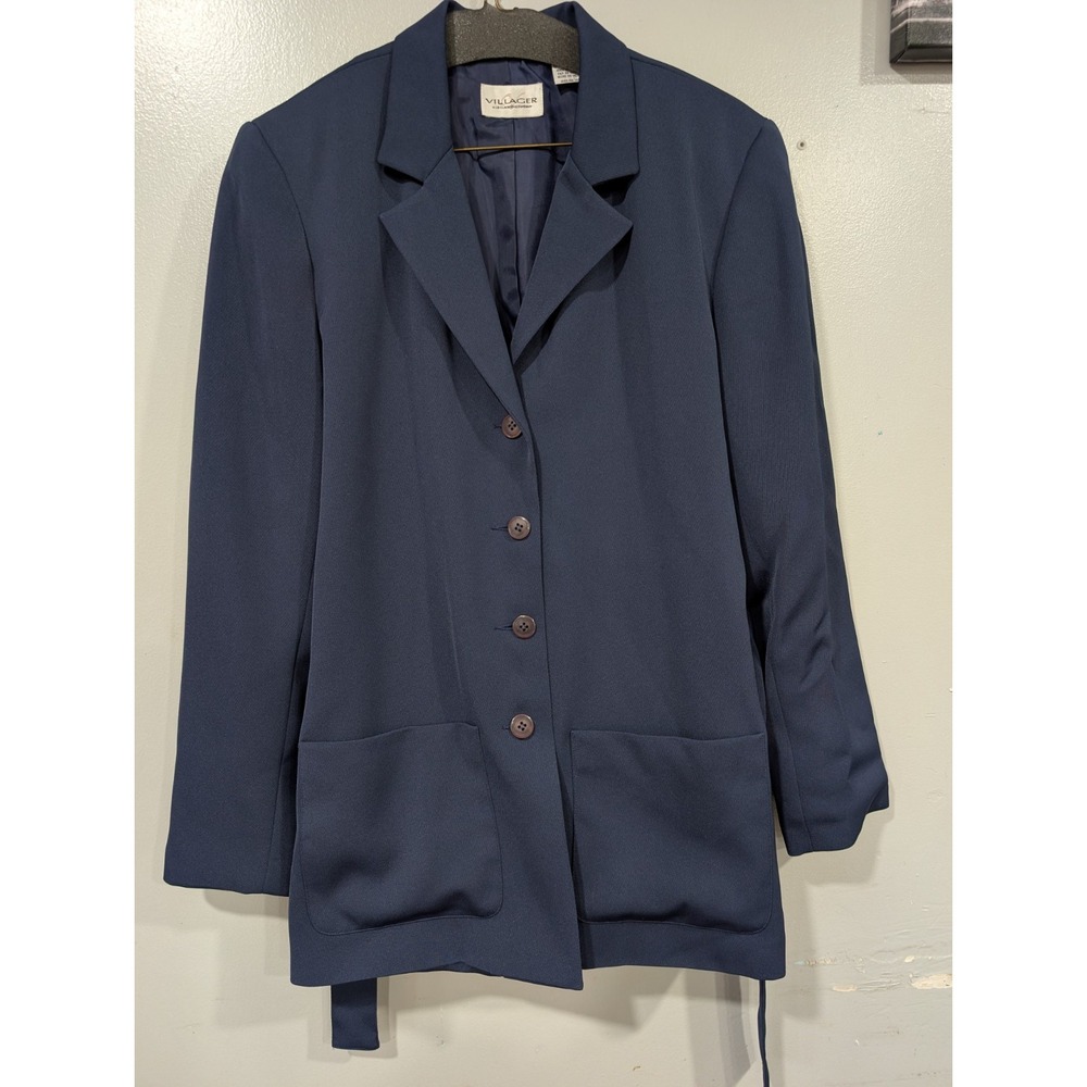 Vintage Villager Liz Clayborn Co. Navy Blue Belted Button Blazer Women's Size 10